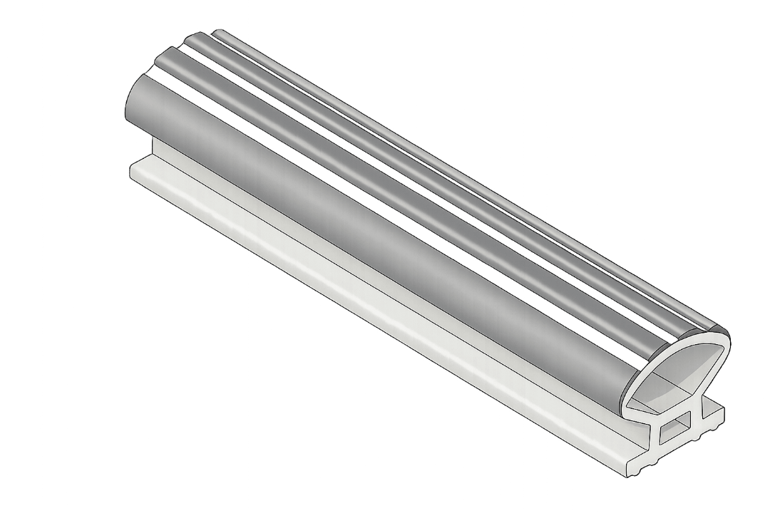 Technical illustration of a grey hollow rubber sealing profile with multiple raised ribs.