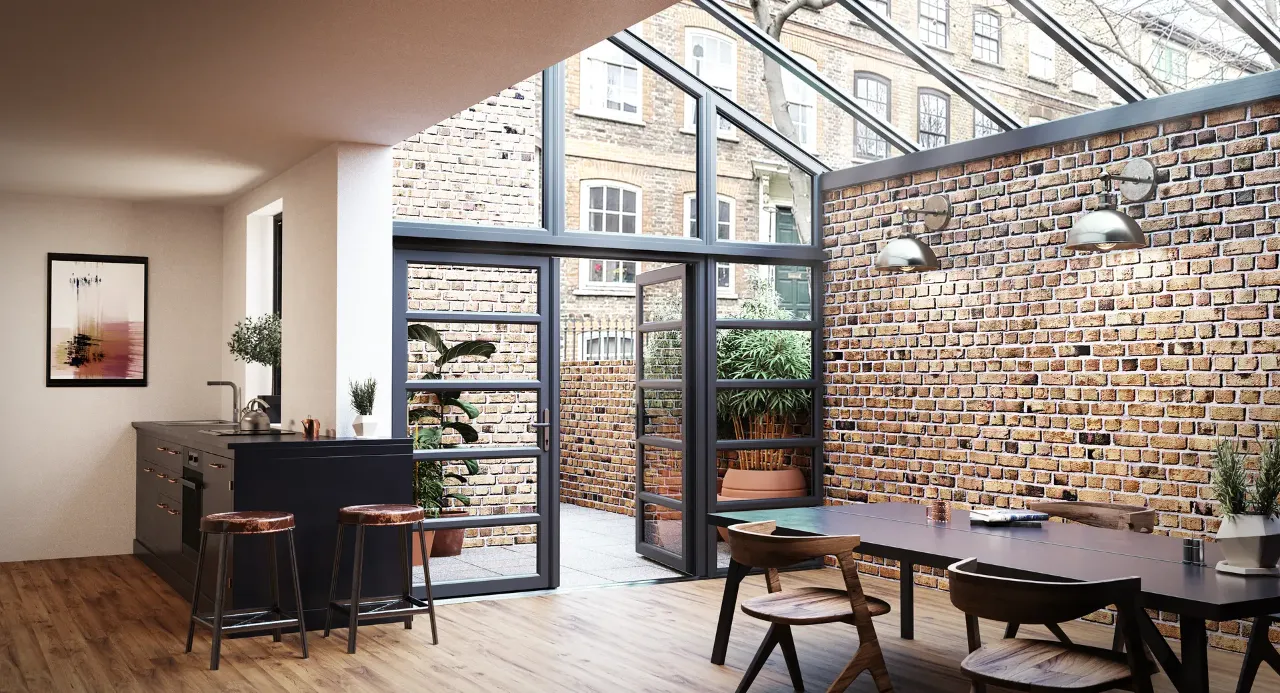black liniar french door