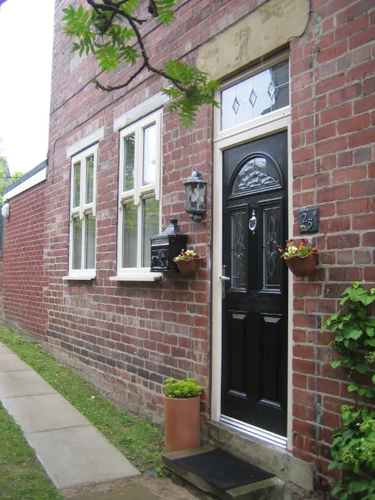 black liniar front door
