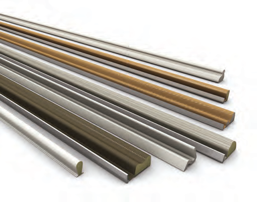 Assorted metal trim profiles in silver, bronze and dark finishes