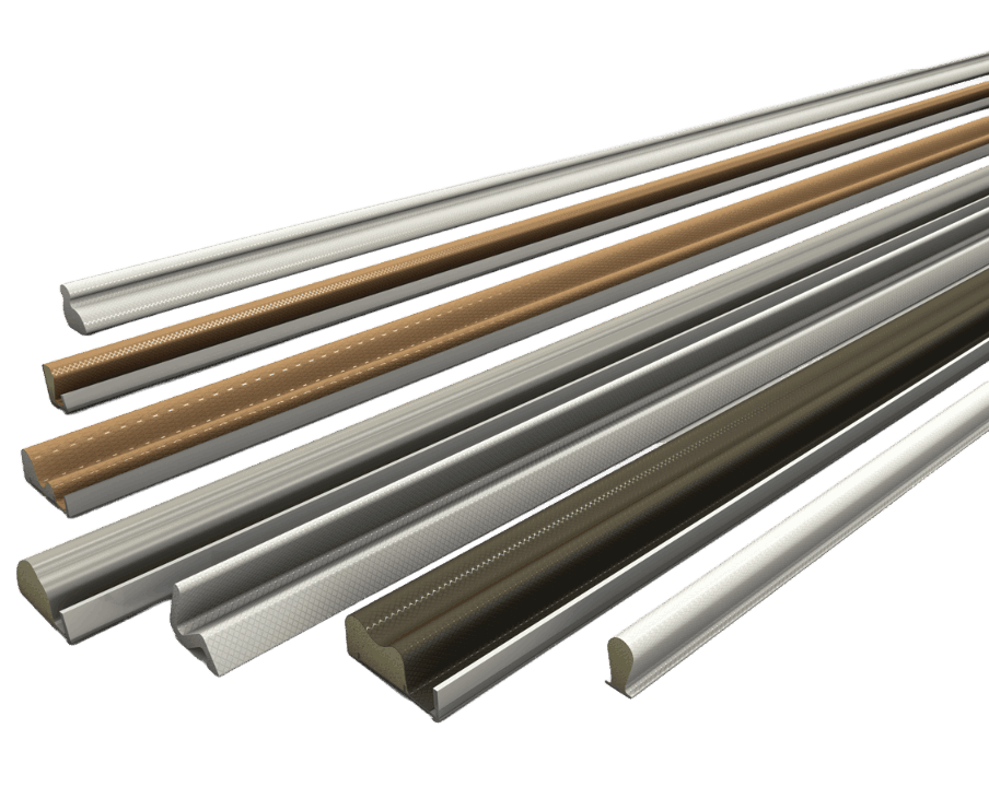 Assorted flexible sealing profiles in white, grey, brown and beige