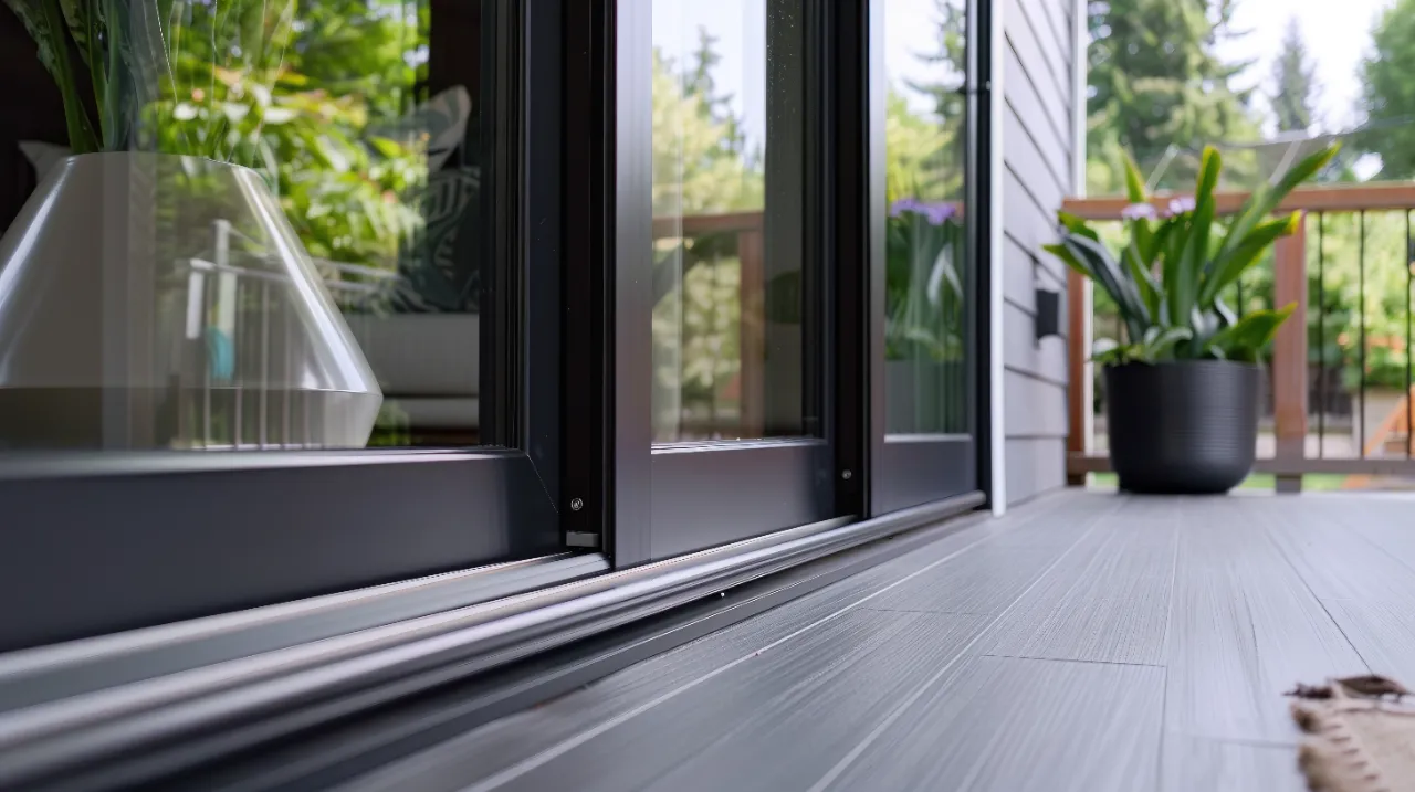 close shot of black aluminium door