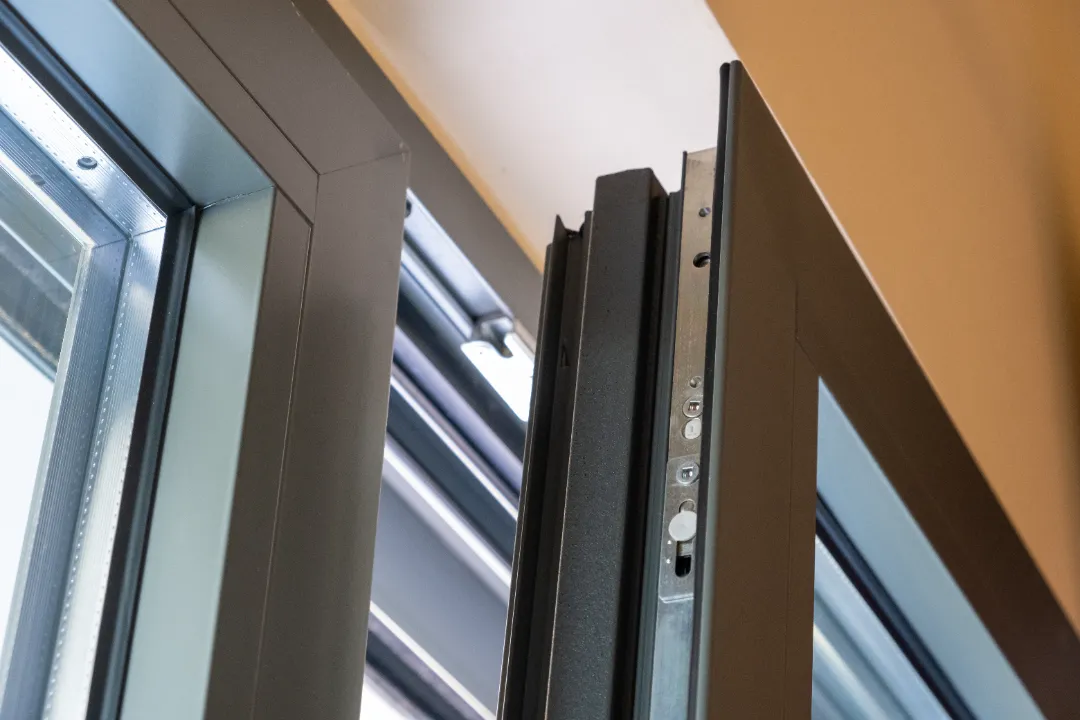 close shot of black aluminium door