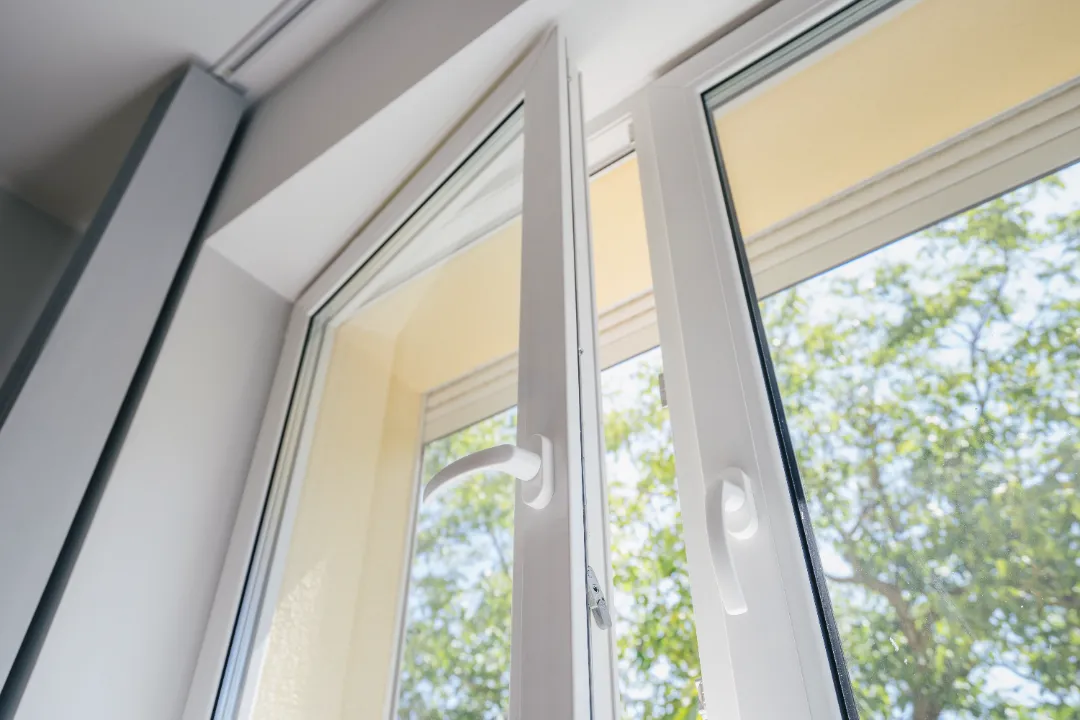 close shot of white framed window